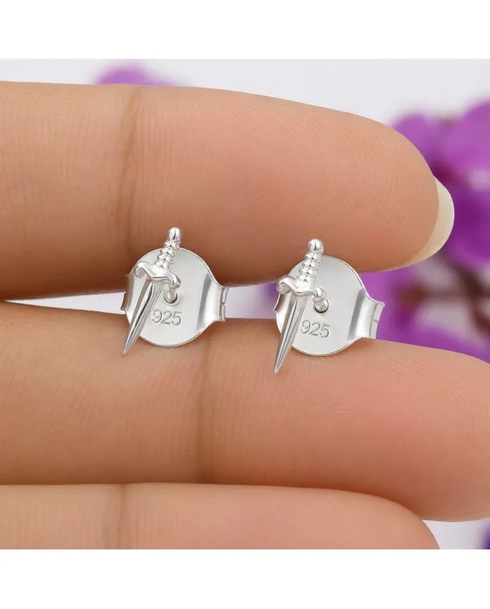 Sword Stud Earrings in 925 Sterling Silver – Unisex Minimalist Jewelry