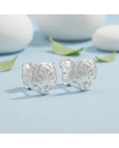 925 Sterling Silver Tiger Stud Earrings – Minimalist Animal Jewelry