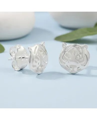 925 Sterling Silver Tiger Stud Earrings – Minimalist Animal Jewelry