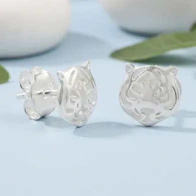 925 Sterling Silver Tiger Stud Earrings – Minimalist Animal Jewelry