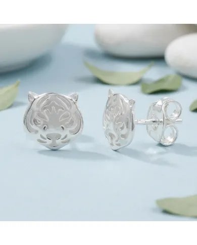 925 Sterling Silver Tiger Stud Earrings – Minimalist Animal Jewelry