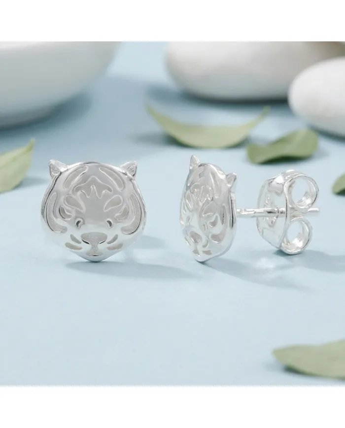 925 Sterling Silver Tiger Stud Earrings – Minimalist Animal Jewelry