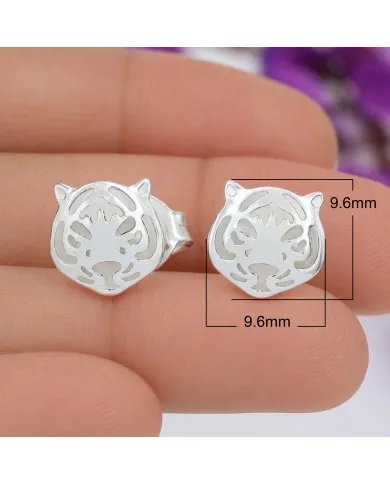 925 Sterling Silver Tiger Stud Earrings – Minimalist Animal Jewelry
