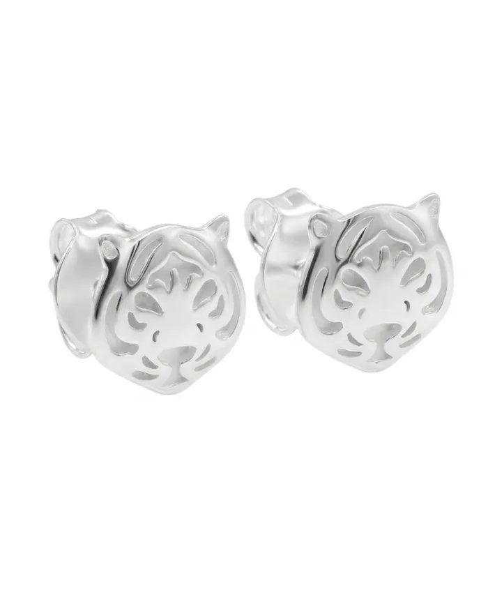 925 Sterling Silver Tiger Stud Earrings – Minimalist Animal Jewelry