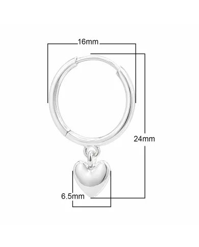 Huggie Hoop Earrings Heart Charm - 925 Sterling Silver Handmade Gift