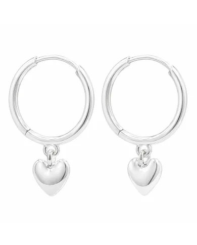 Huggie Hoop Earrings Heart Charm - 925 Sterling Silver Handmade Gift