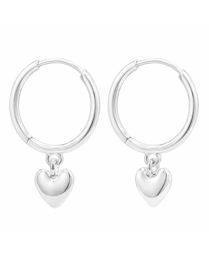 Huggie Hoop Earrings Heart Charm - 925 Sterling Silver Handmade Gift