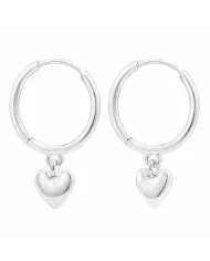 Huggie Hoop Earrings Heart Charm - 925 Sterling Silver Handmade Gift
