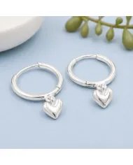 Huggie Hoop Earrings Heart Charm - 925 Sterling Silver Handmade Gift