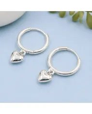 Huggie Hoop Earrings Heart Charm - 925 Sterling Silver Handmade Gift