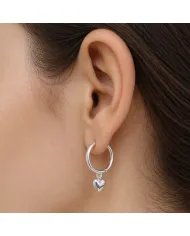 Huggie Hoop Earrings Heart Charm - 925 Sterling Silver Handmade Gift