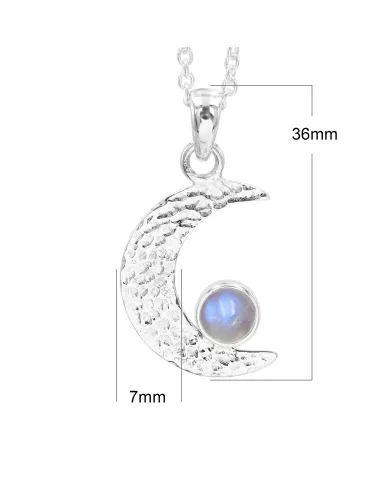 Rainbow Moonstone Pendant – 925 Sterling Silver Crescent Charm Necklace