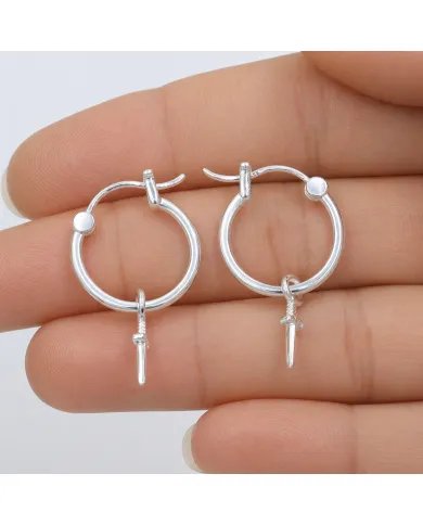 925 Sterling Silver Sword Hoop Earrings - Handmade Gift Unisex Jewelry