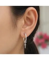 925 Sterling Silver Sword Hoop Earrings - Handmade Gift Unisex Jewelry