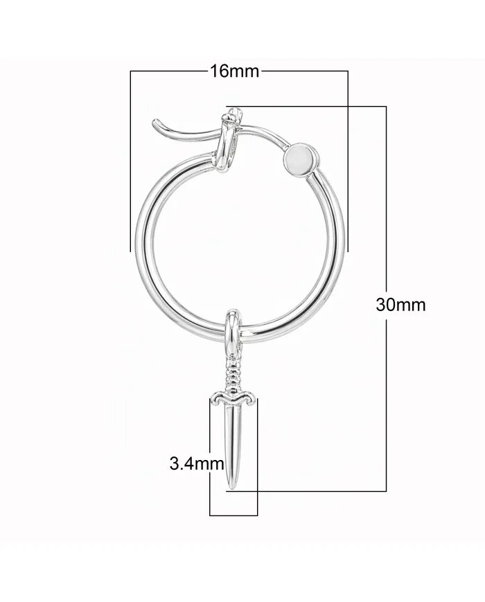 925 Sterling Silver Sword Hoop Earrings - Handmade Gift Unisex Jewelry