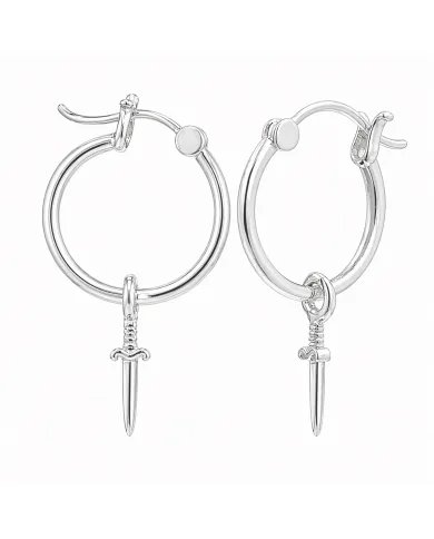 925 Sterling Silver Sword Hoop Earrings - Handmade Gift Unisex Jewelry