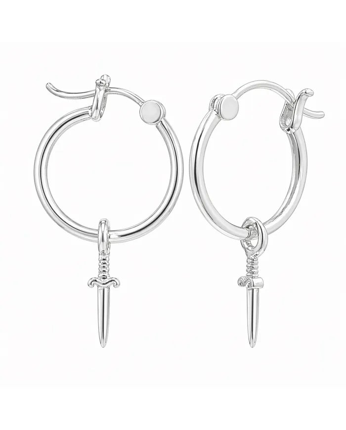 925 Sterling Silver Sword Hoop Earrings - Handmade Gift Unisex Jewelry