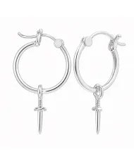 925 Sterling Silver Sword Hoop Earrings - Handmade Gift Unisex Jewelry