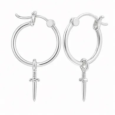 925 Sterling Silver Sword Hoop Earrings - Handmade Gift Unisex Jewelry