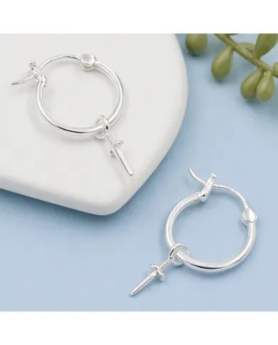 925 Sterling Silver Sword Hoop Earrings - Handmade Gift Unisex Jewelry