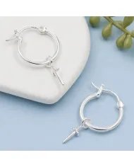 925 Sterling Silver Sword Hoop Earrings - Handmade Gift Unisex Jewelry