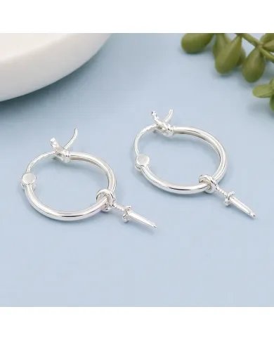925 Sterling Silver Sword Hoop Earrings - Handmade Gift Unisex Jewelry
