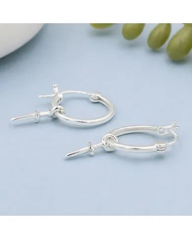 925 Sterling Silver Sword Hoop Earrings - Handmade Gift Unisex Jewelry