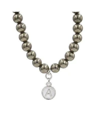 Pyrite Beaded Necklace - 925 Sterling Silver Personalised Initial Jewelry