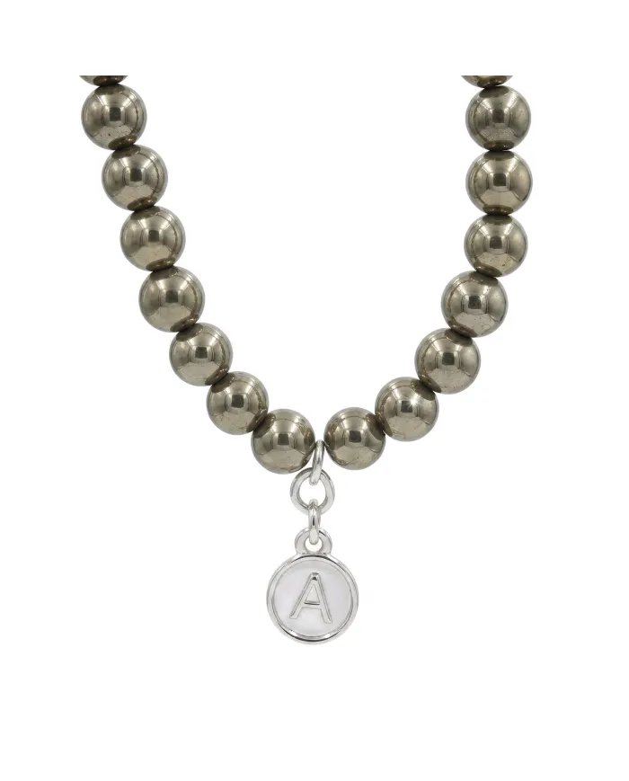 Pyrite Beaded Necklace - 925 Sterling Silver Personalised Initial Jewelry