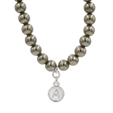 Pyrite Beaded Necklace - 925 Sterling Silver Personalised Initial Jewelry