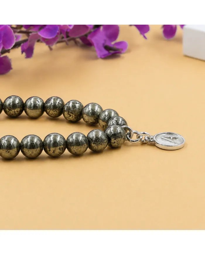 Pyrite Beaded Necklace - 925 Sterling Silver Personalised Initial Jewelry