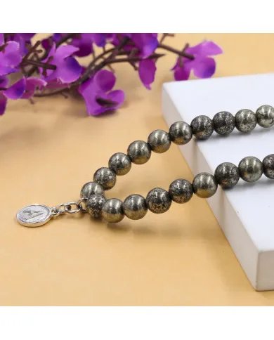 Pyrite Beaded Necklace - 925 Sterling Silver Personalised Initial Jewelry