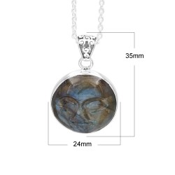 Moon Face Pendant, Silver Pendant, Labradorite Necklaces, Carving Face Pendant, Charm Moon Pendant, Beautiful Pendant for Women