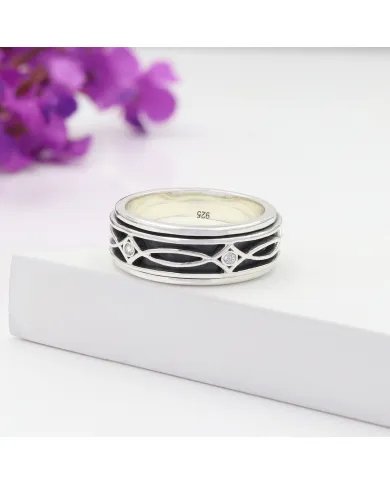 Swarovski Crystal Spinner Ring - 925 Silver Handmade Anxiety Relief Jewelry