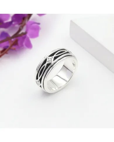 Swarovski Crystal Spinner Ring - 925 Silver Handmade Anxiety Relief Jewelry
