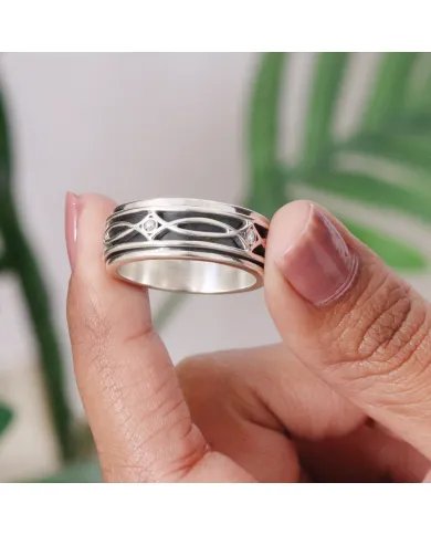 Swarovski Crystal Spinner Ring - 925 Silver Handmade Anxiety Relief Jewelry