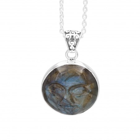 Moon Face Pendant, Silver Pendant, Labradorite Necklaces, Carving Face Pendant, Charm Moon Pendant, Beautiful Pendant for Women