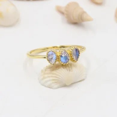 Moonstone Ring – Gold Plated 925 Sterling Silver Handmade Jewelry