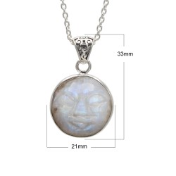 Moon Face Pendant, Sterling Silver Pendant, Moonstone Necklaces, Carving Face Pendant, Charm Moon Pendant, Pendant with Chains