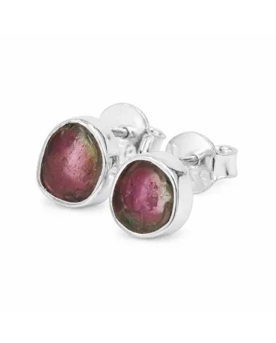 Natural Tourmaline Stud Earrings - 925 Sterling Silver Handmade Jewelry