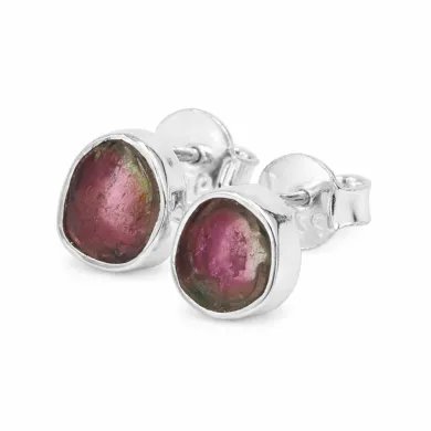 Natural Tourmaline Stud Earrings - 925 Sterling Silver Handmade Jewelry