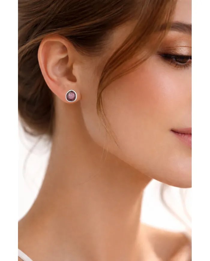 Natural Tourmaline Stud Earrings - 925 Sterling Silver Handmade Jewelry