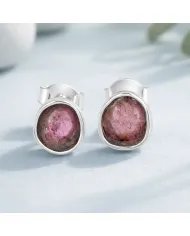 Natural Tourmaline Stud Earrings - 925 Sterling Silver Handmade Jewelry