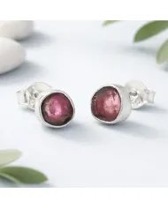 Natural Tourmaline Stud Earrings - 925 Sterling Silver Handmade Jewelry