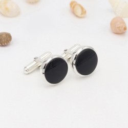Black Onyx Cufflinks, Groomsmen Cufflinks, Silver Tuxedo Studs, 14mm Round Onyx Cufflinks, Wedding Cufflinks, Cufflinks for Men