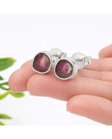 Natural Tourmaline Stud Earrings - 925 Sterling Silver Handmade Jewelry