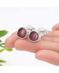 Natural Tourmaline Stud Earrings - 925 Sterling Silver Handmade Jewelry