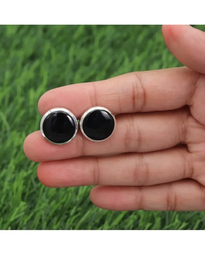 Black Onyx Cufflinks - 925 Sterling Silver Tuxedo Studs Men's Accessories