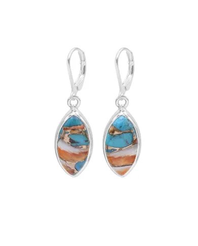 Orange Spiny Oyster Turquoise Earrings - Handmade 925 Sterling Silver