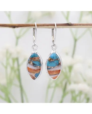 Orange Spiny Oyster Turquoise Earrings - Handmade 925 Sterling Silver